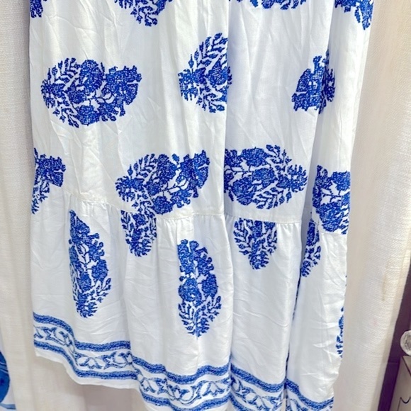 NWT Women’s Dress Day Saint Barth Blue & White Off The Shoulder Maxi Dress Sz L - Picture 5 of 16